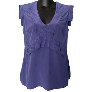 Derek Lam Y2K Babydoll Ruffle Silk Top Size 4 Bluish Purple Career Office Luxury